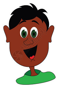 一个带着绿眼的笑小男孩身着绿色装矢量彩画或插图图片