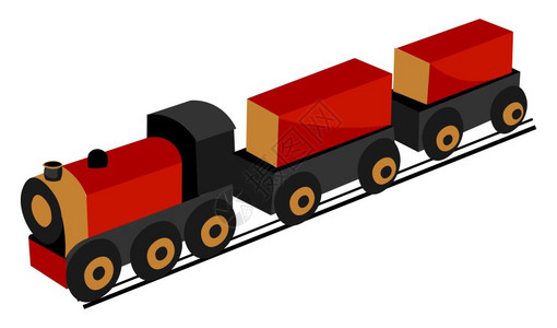 一个红色和黑的智能玩具列车该正在轨迹矢量颜色绘图或插上运行图片