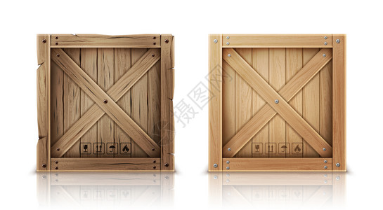 新的和老旧木箱或货用于储存运输和交付带有邮政符号的货箱以白色背景