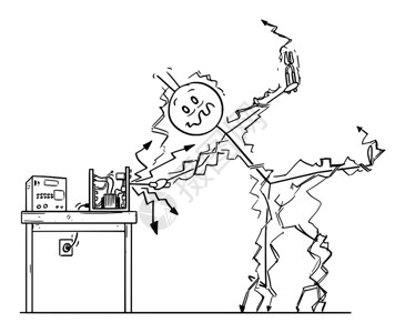 矢量卡通插图绘制关于人或修理工一些电子装置和休克的概念说明职业安全概念人或修理工一些电子装置和休克的矢量卡通或修理工一些电子装置图片