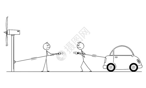 两个男子无法连接电动汽车概念图图片