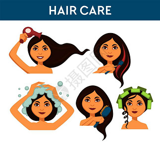 理发洗和使用电烘干器的媒介彩色和清洁程序妇女梳理和编织发型女利用产品增加头发长改善健康理发洗和使用烘干机图片
