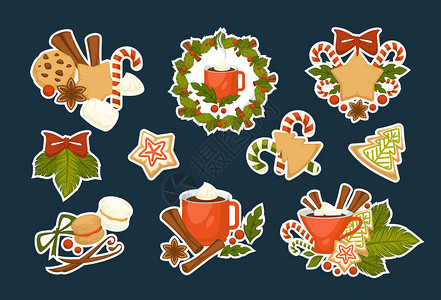 圣诞快乐标志是冬季节日快乐的矢量肉桂棒和姜饼干圣诞快乐象征是冬季节日快乐的圣诞象征快乐象征是冬季节日快乐的系列图片