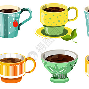 彩色咖啡杯无缝图案矢量卡通插图图片