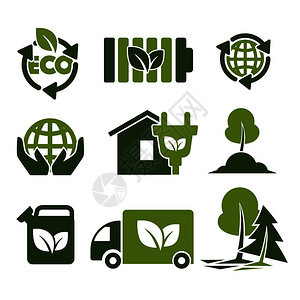 生态隔离的图标重新利用减少和回收节约生态能源经济地球保护人类手和电保护人类手和电保护树木植物保护燃料和运输媒介生态绿色孤立的图标图片