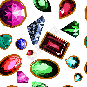 克拉弗拉彩色宝石无缝图案卡通矢量模板插画