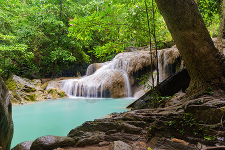 ErawanWaterfallKanchanaburi地区自然景观位于泰国用度假旅行和游景点图片