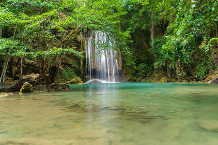 ErawanWaterfallKanchanaburi地区自然景观位于泰国用度假旅行和游景点图片