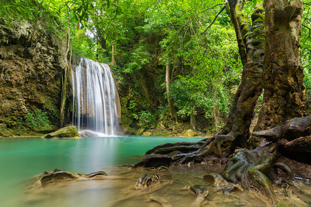 ErawanWaterfallKanchanaburi地区自然景观位于泰国用度假旅行和游景点图片