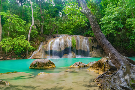 ErawanWaterfallKanchanaburi地区自然景观位于泰国用度假旅行和游景点图片