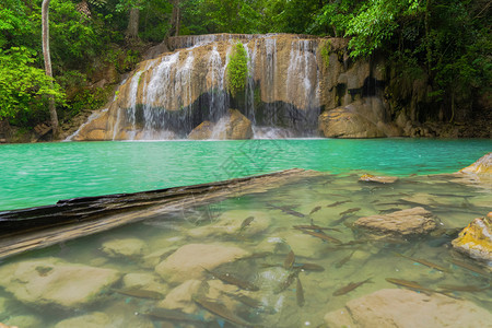 ErawanWaterfallKanchanaburi地区自然景观位于泰国用度假旅行和游景点图片