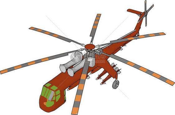 直升机是一种由转子提供升压和推力的飞机或旋翼行器使直升机能够起飞和垂直降落以盘旋向后和横下飞绘制或插图图片