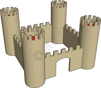 童话城堡或门结构在这个城堡里公主和他们的父母住在一起国王和女的墙壁塔都非常坚固以至于没人能轻易进入矢量彩色图画或插背景图片