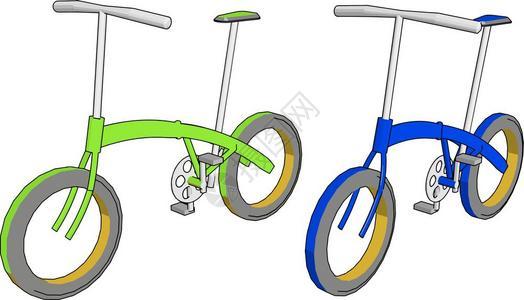绿色和蓝循环具有非常基本的组成部分如两台踏板轮把手和一个座位很容易在道路矢量彩色图或插上使用图片