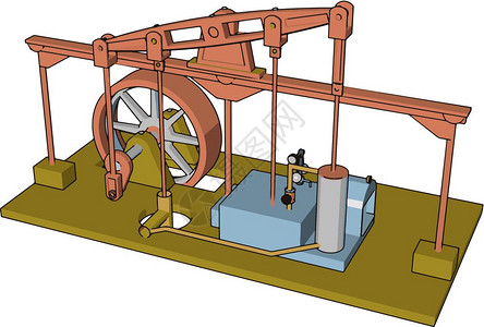 蒸汽机是一种热力发动机它使用蒸汽作为工液进行机械使用蒸汽压力矢量彩色图或插产生的力图片