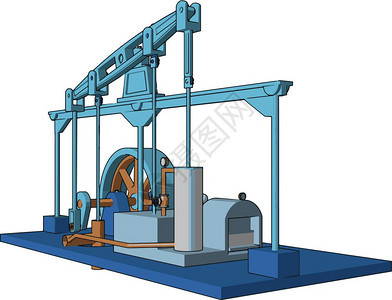 蒸汽发动机通过使用蒸汽压力产生的将活塞推回或出气瓶矢量颜色图或插来操作蒸汽发动机图片
