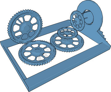 四个螺旋或轮相互连接形成一个系统或短机械装置矢量颜色图或插图片