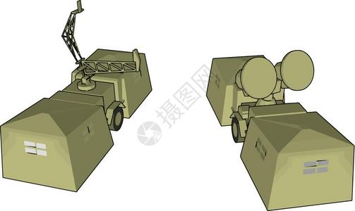 这是一种军用车辆装载式雷达用于不同种类的机密工作矢量颜色图或插背景图片