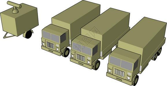 军用卡车是一辆旨在将部队燃料和军用物资运送到战场矢量彩色图画或插的车辆图片