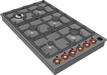 煤气炉顶部有燃烧手动阀门用于控制火焰矢量颜色图画或插图片