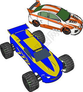玩具汽车可以是遥控操作也可以是用自然矢量颜色图或插操作的自驾驶电池组图片