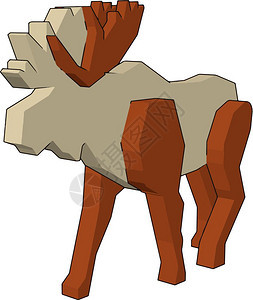 一只带角的玩具驯鹿和四条棕色腿在地面上和平步行的玩具驯鹿矢量彩色绘画或插图图片