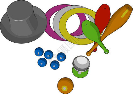 许多物品设计成玩具媒介颜色图或插图片