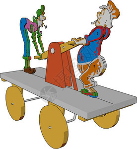 一种独特的玩具有两个小丑拿着滑轮手柄的玩具矢量颜色图画或插图片