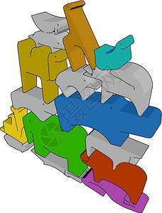 由众多不同的木玩具动物组成的结构看上去如此吸引的矢量颜色图画或插图片