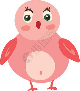 一只有红嘴的可爱小粉鸟惊讶地看到脸矢量彩色图画或插图片