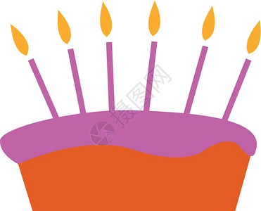 一份大生日蛋糕上面有紫色美食和蜡烛上面有矢量彩色绘画或插图背景图片