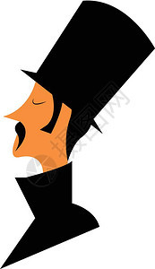 男子穿着长的黑帽子和大衣涂有厚的胡子矢量彩色绘画或插图图片