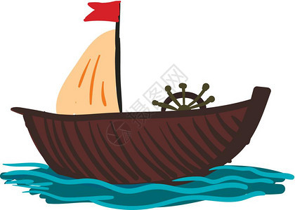 卡通海洋中帆船矢量元素图片