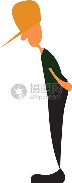 身着黑衣服的男孩穿着黄色帽子矢量彩图画或插图片