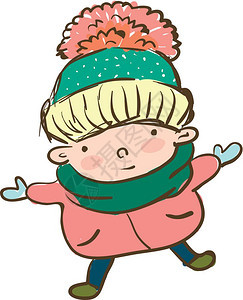 身着温暖冬衣的男孩正在享受向量外的颜色绘画或插图的天气图片