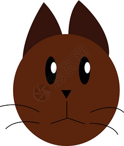 黑色胡子的棕小猫脸矢量颜色图画或插图片