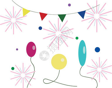 以彩色气球装饰的地方彩色气球横幅的已准备好用于庆祝矢量彩色绘画或插图图片
