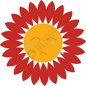 一只悲伤的红花朵从眼睛矢量的颜色绘画或插图中流出滚动的眼泪图片