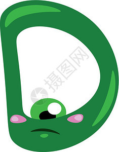 绿色彩字母生物D有大圆眼睛矢量颜色图画或插图片