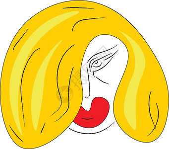 女孩脸的剪贴板用红色小嘴唇和黄短发向量彩色图画或插图片