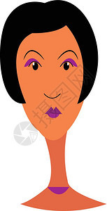 短发和美丽紫色的女士肖像由矢量颜色图画或插组成图片