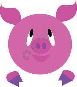 卡通可爱粉红小猪面带微笑矢量插图图片