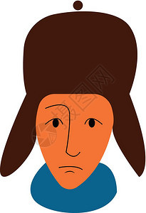 身戴棕色大帽子侧向矢量彩色绘画或插图上戴耳翼的男子图片