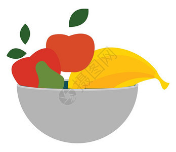 一碗新鲜水果包括苹梨和香蕉s矢量彩色绘画或插图图片
