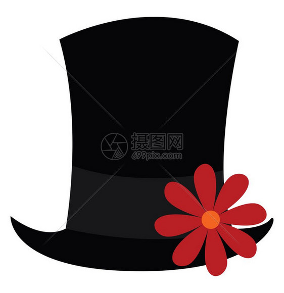 黑色长帽附近有红花矢量彩色图画或插图片