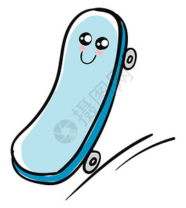 蓝色滑板插画_蓝色滑板卡通_蓝色滑板插图_手绘_板绘_摄图网