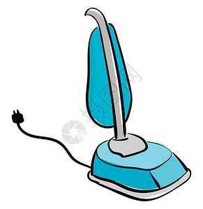 一个蓝色的小型真空清洁器开关可连接到电源矢量彩色绘图或插图片