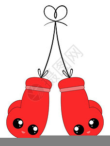 一对红色的亮拳击手套带有微笑向量彩色图画或插图片