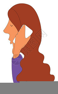 一个长头发的女孩电话矢量彩色绘画或插图上都听电话图片