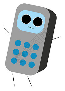 一个小型的旧手机上面有小屏幕和许多按钮矢量彩色图画或插图片